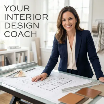 Interior designer reviewing a residential space plan with furniture layout drawings on a table