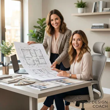 Interior design coach presenting a personalized home layout plan to a client