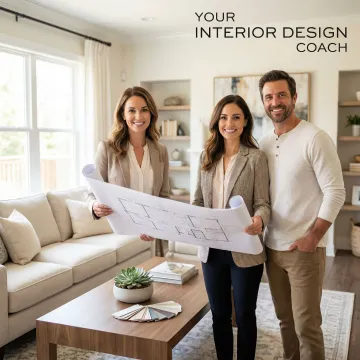 Interior design coach consulting with a homeowner in a stylish living room