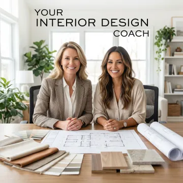 Interior designer reviewing renovation drawings and design plans with a client