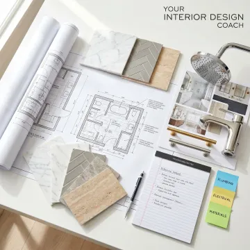 Bathroom remodel plans and material selections during project review