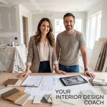 Designer reviewing construction plans with homeowner