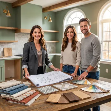 Designer reviewing remodel plans with a homeowner