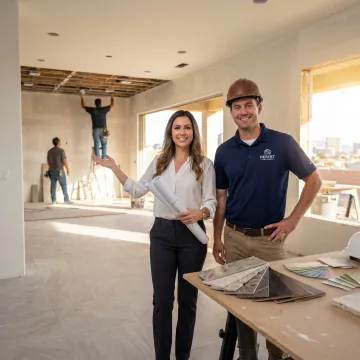 Interior designer reviewing construction issue in a Las Vegas home
