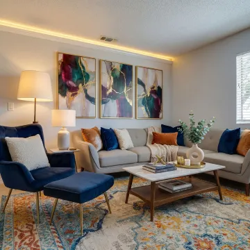 Beautifully styled Airbnb living room with modern furniture and welcoming decor