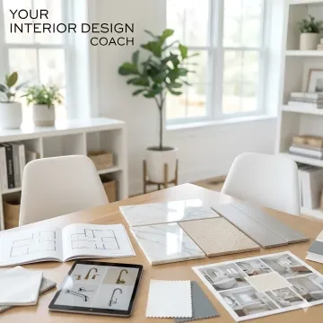 Interior designer consulting with homeowner on bathroom remodel plans and material selections