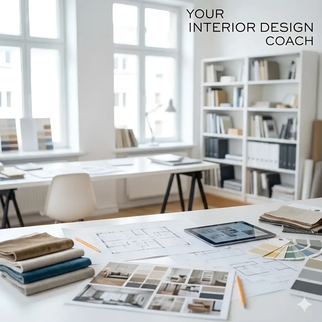 Interior designer working with client on space planning layout using floor plans