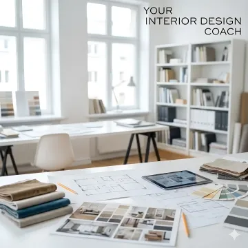 Interior designer working with client on space planning layout using floor plans