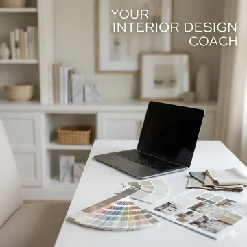 Interior designer conducting virtual color consultation on laptop with color swatches