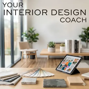 Designer reviewing paint color swatches and digital mood board during virtual consultation