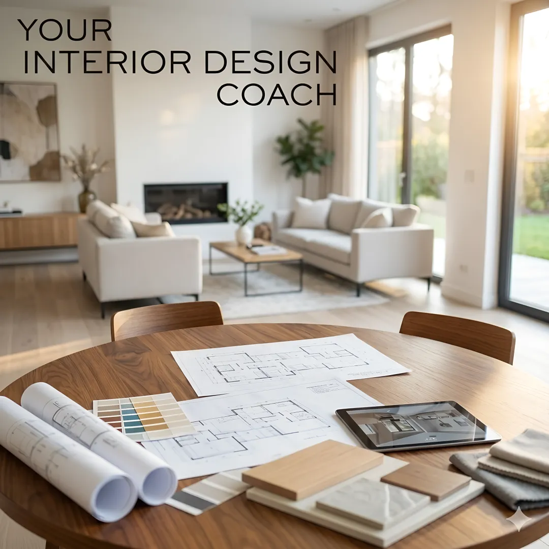 Professional renovation consultant reviewing blueprints and design plans with homeowner in modern Vegas home