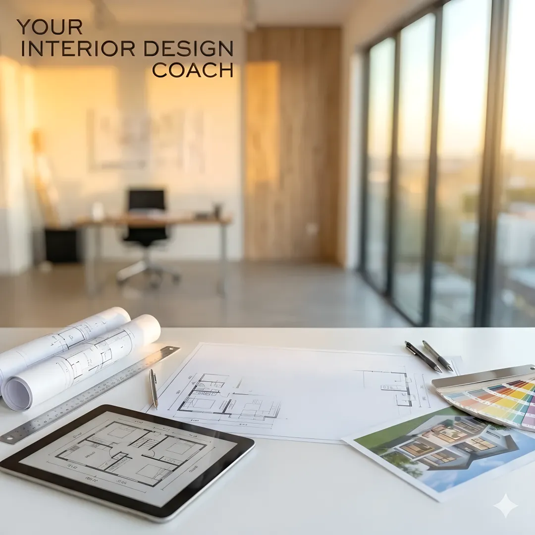 Interior designer reviewing detailed 2D and 3D floor plan drawings