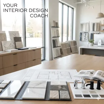 Interior designer reviewing bathroom layout plans with homeowner