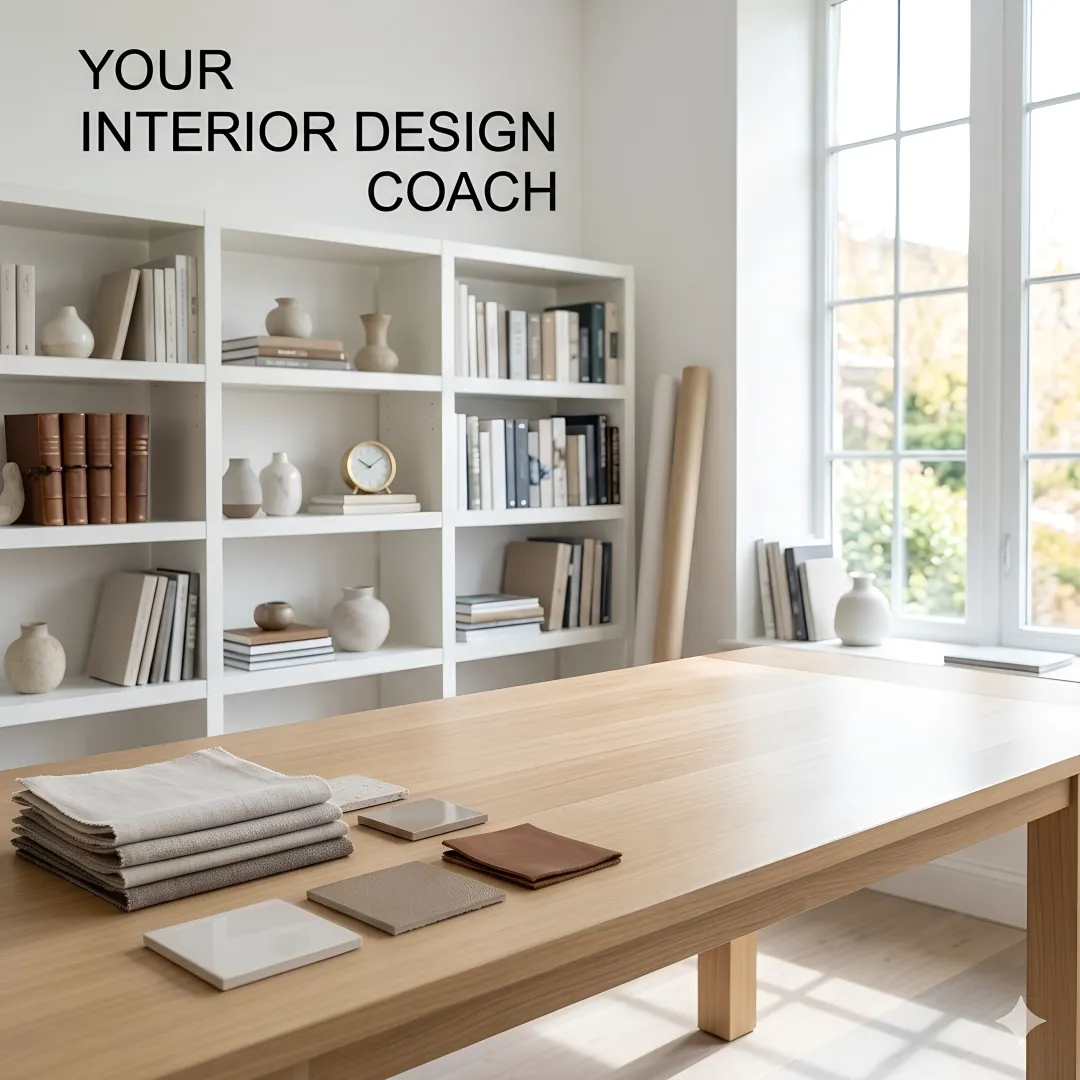 Interior designer presenting mood board and design concepts to attentive homeowner