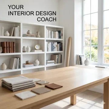 Interior designer presenting mood board and design concepts to attentive homeowner