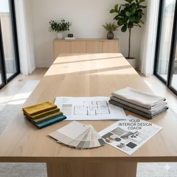 Interior designer working with homeowners on residential construction design plans and material selections