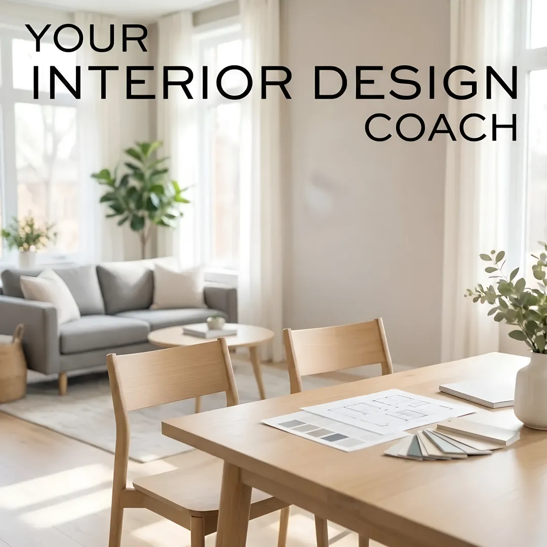 Professional interior designer consulting with homeowner in a bright, modern living room