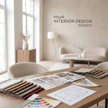 Interior designer presenting mood board and design concepts to homeowner