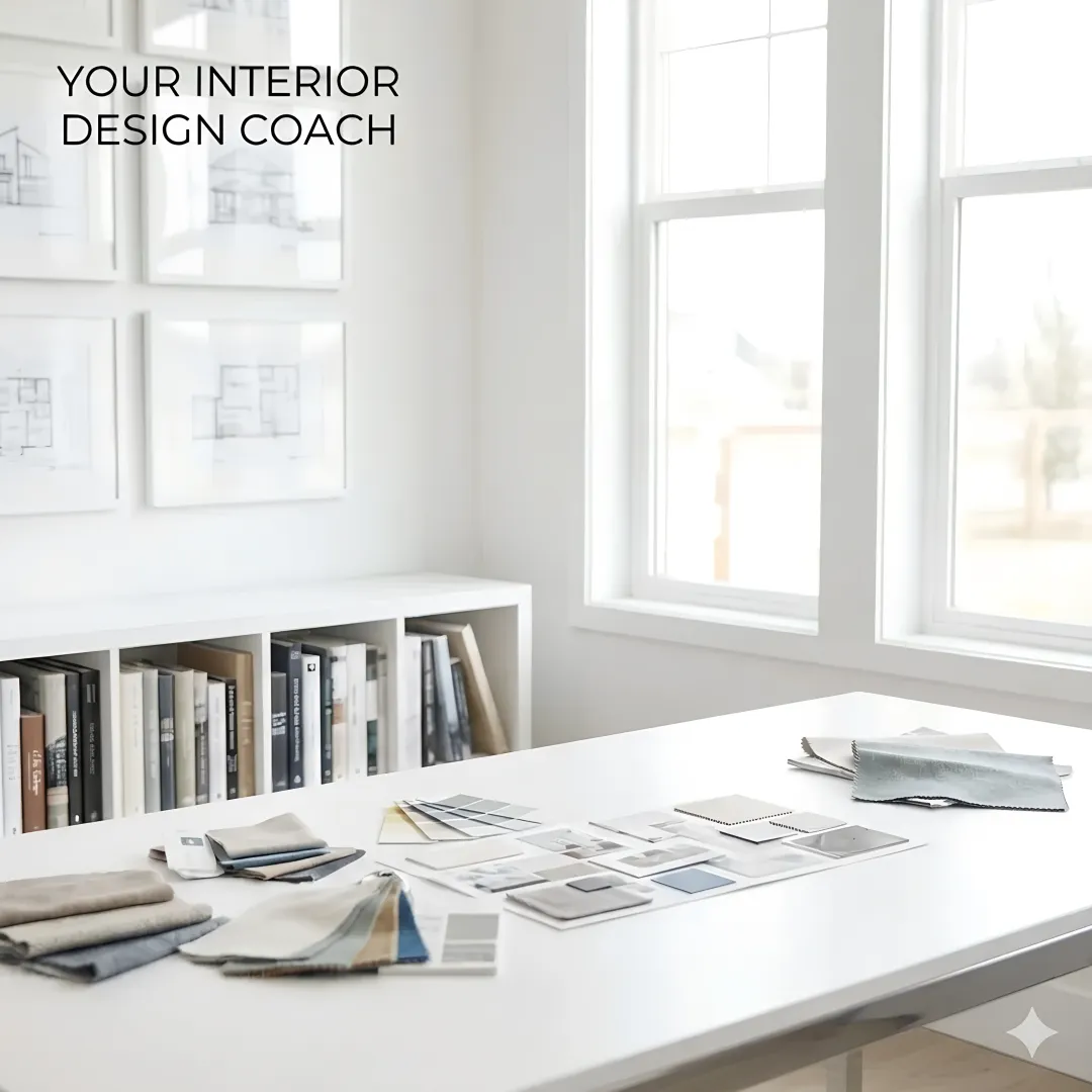 Designer showing homeowner digital renderings and mood boards during remodeling consultation