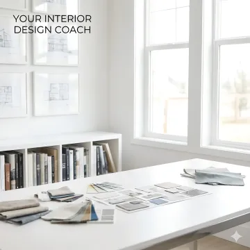 Designer showing homeowner digital renderings and mood boards during remodeling consultation