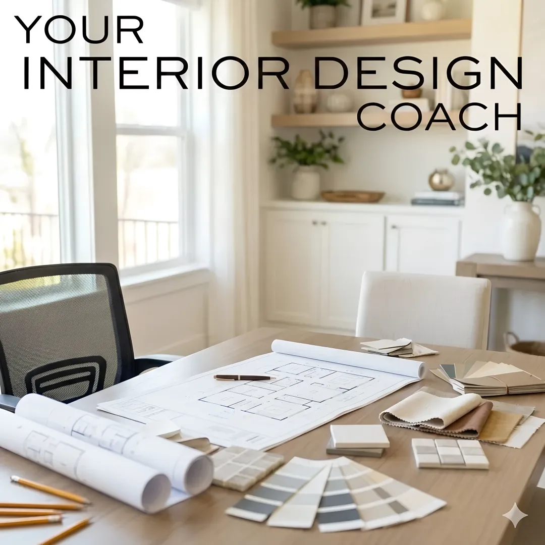 Interior designer presenting renovation design options to a homeowner in a bright California living room