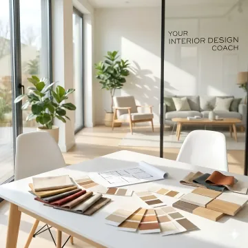 Interior design coach reviewing mood board and furniture options with a Bay Area homeowner