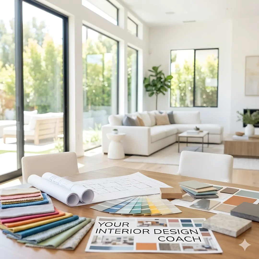 Interior design coach helping a client plan a living room layout
