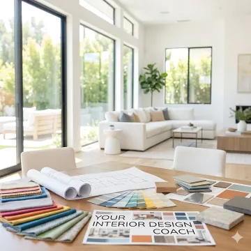 Interior design coach helping a client plan a living room layout