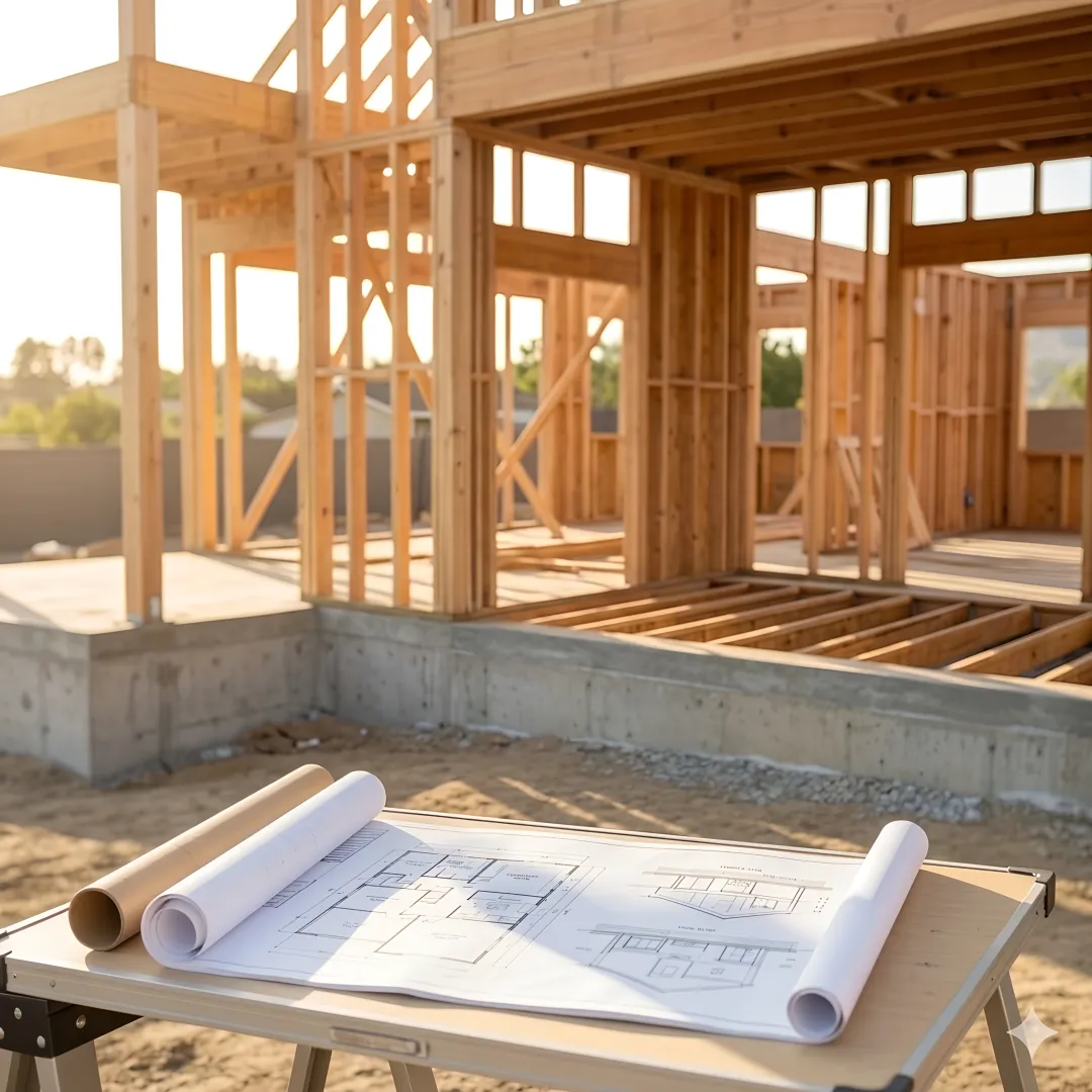 Owner's representative reviewing custom home construction plans with a contractor in Orange County