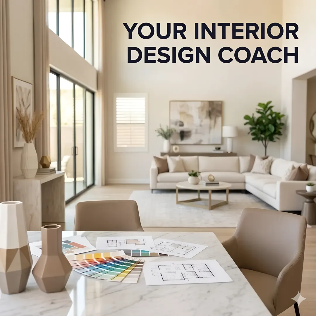 Interior design coach reviewing room design plans with a client in a Las Vegas home