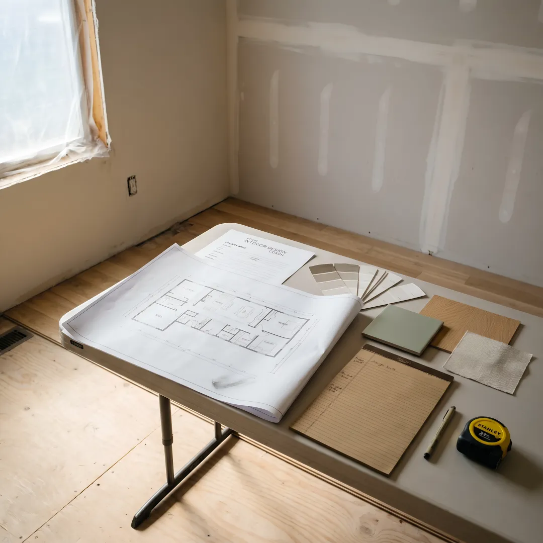 Interior designer and contractor reviewing revised remodel plans