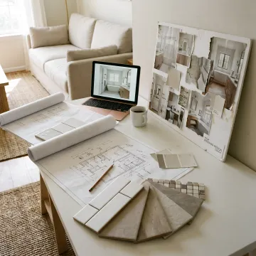 Bathroom remodel planning consultation with homeowner and design expert