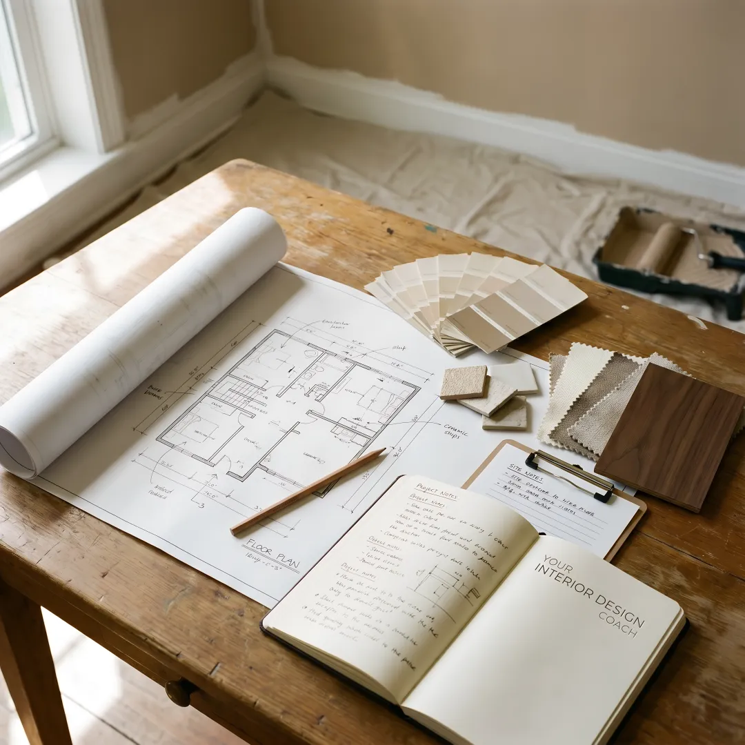 Designer reviewing construction plans with homeowner