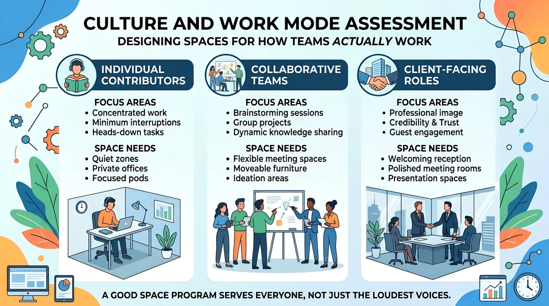 Workplace strategy and space planning discussion for an office relocation