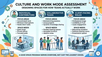 Workplace strategy and space planning discussion for an office relocation