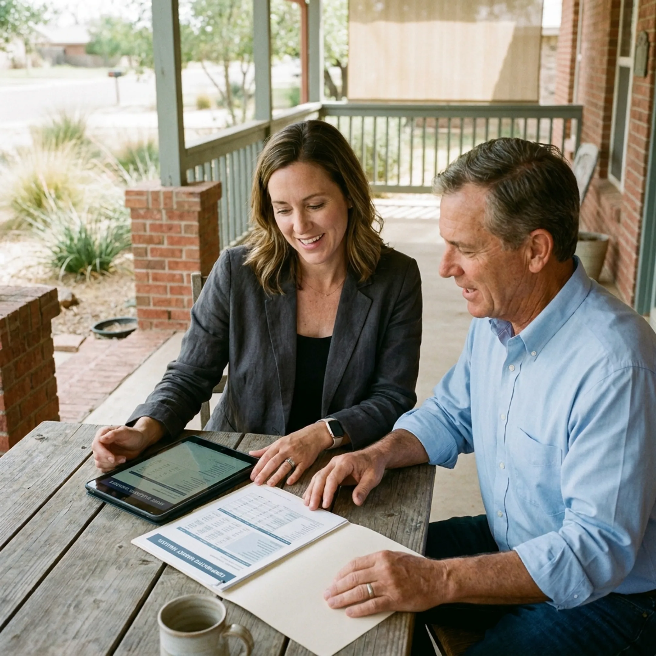 Real estate professional discussing a home listing with a homeowner