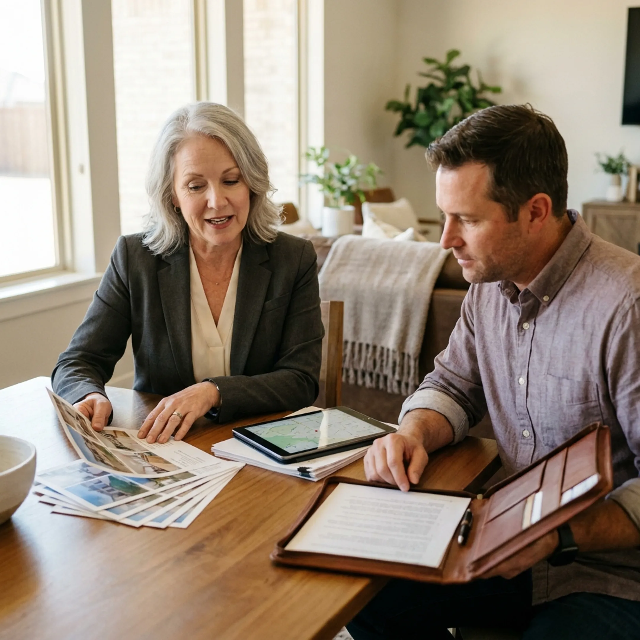 Broker reviewing home sale documents with a seller