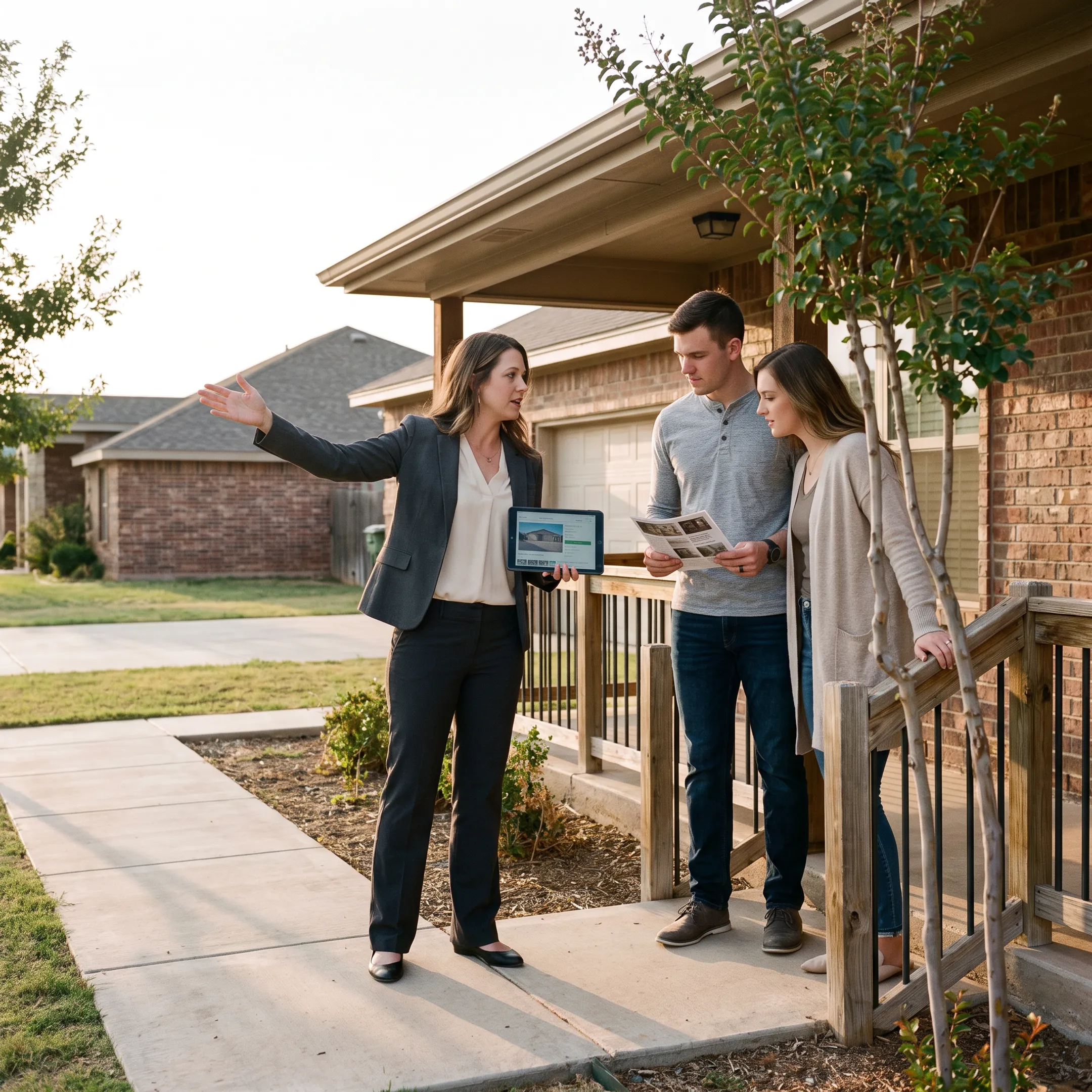 First-time buyers reviewing home details with a real estate professional