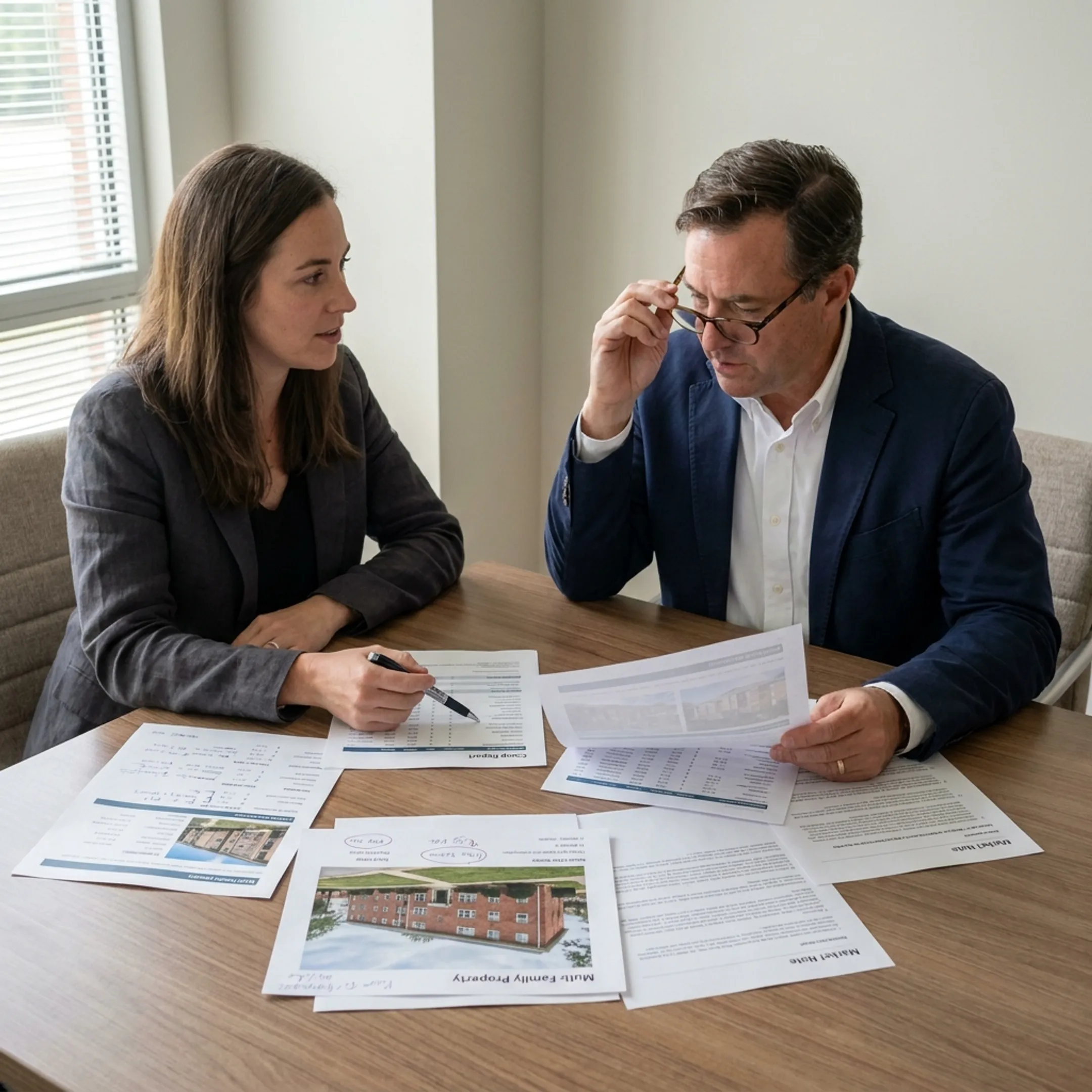 Real estate investors evaluating properties