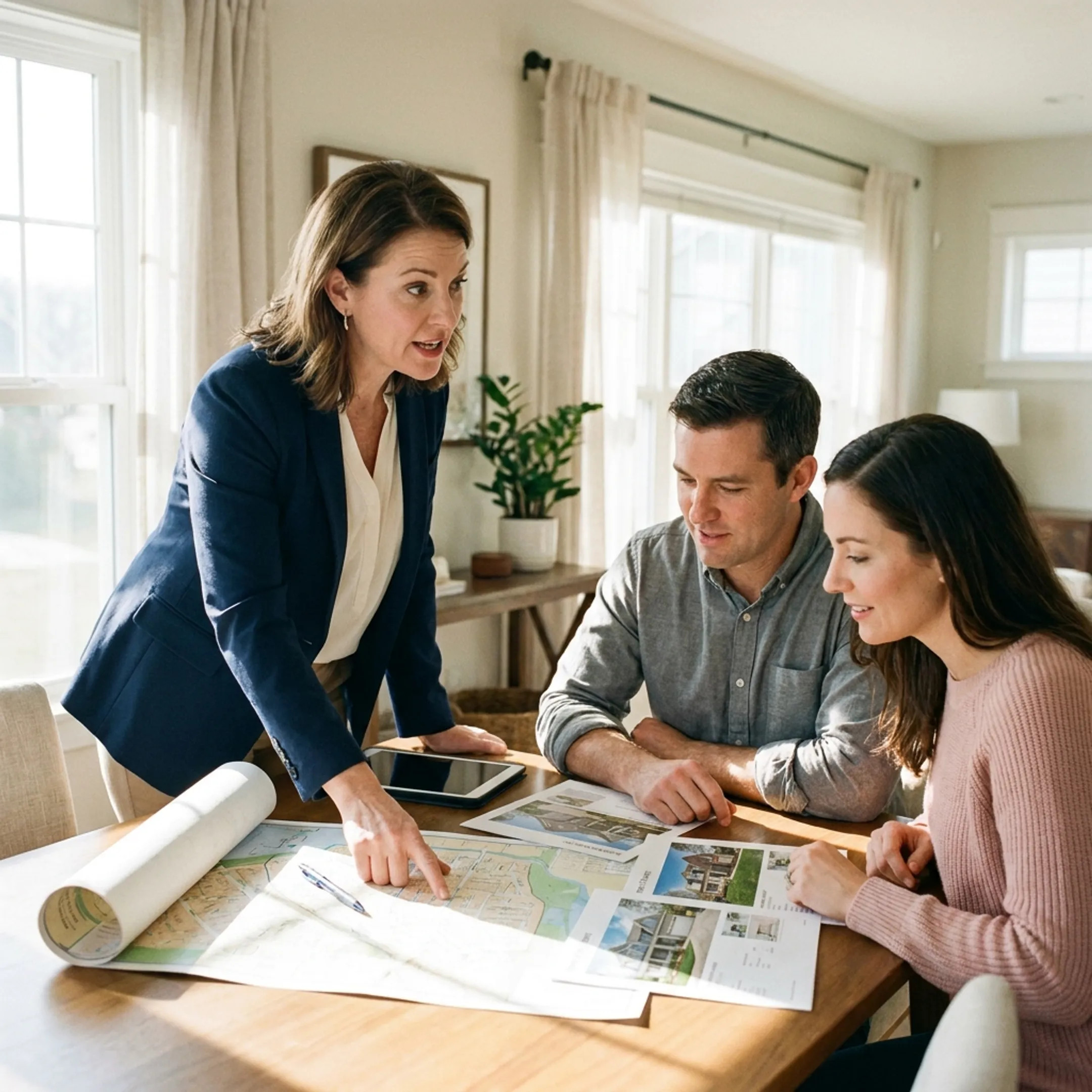 Residential home buyers reviewing property listings