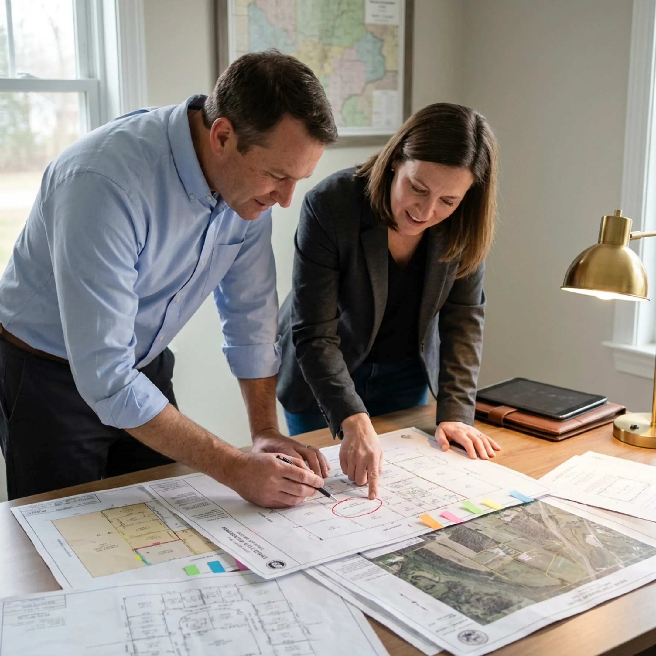 Land buyers reviewing acreage listings