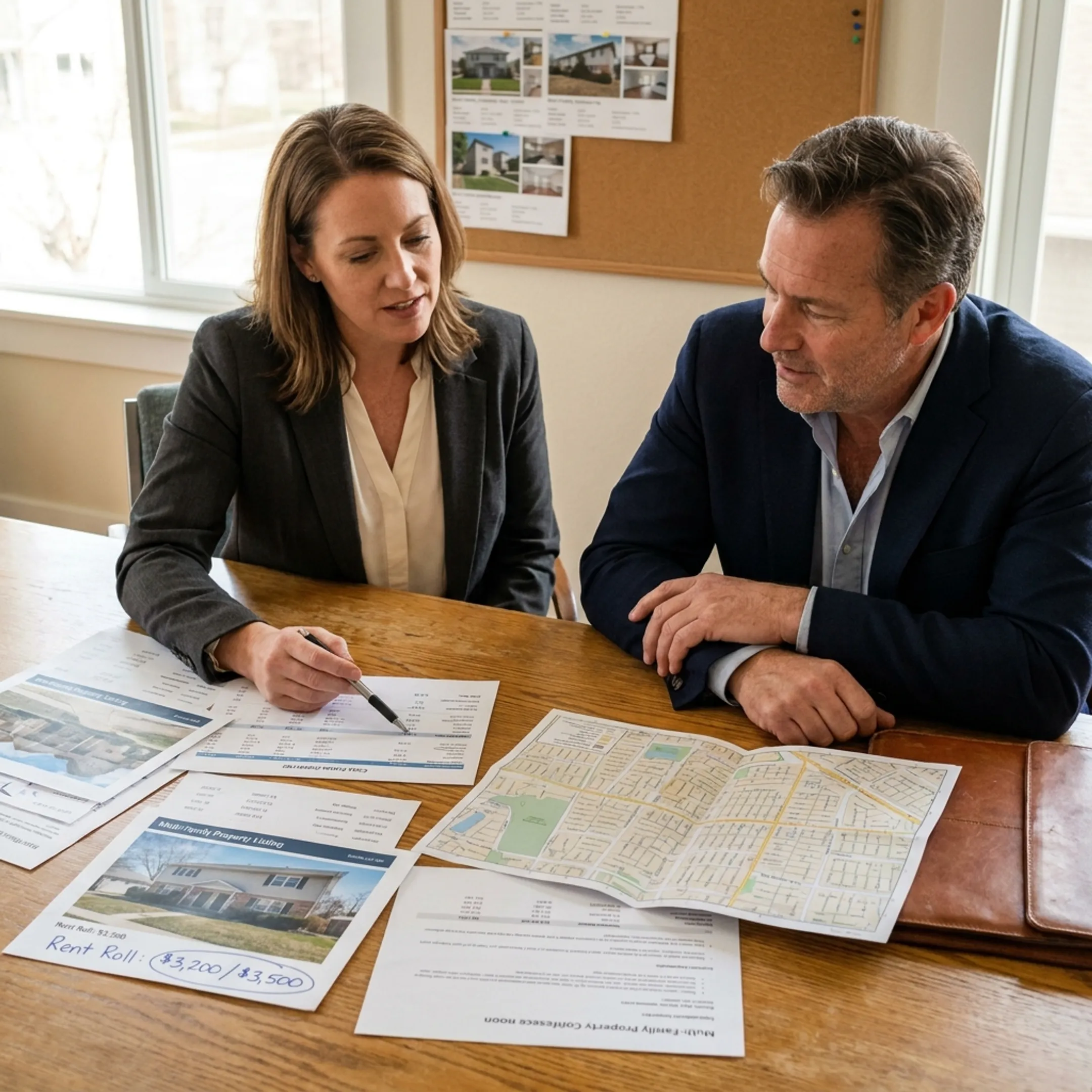 Real estate investors analysing properties
