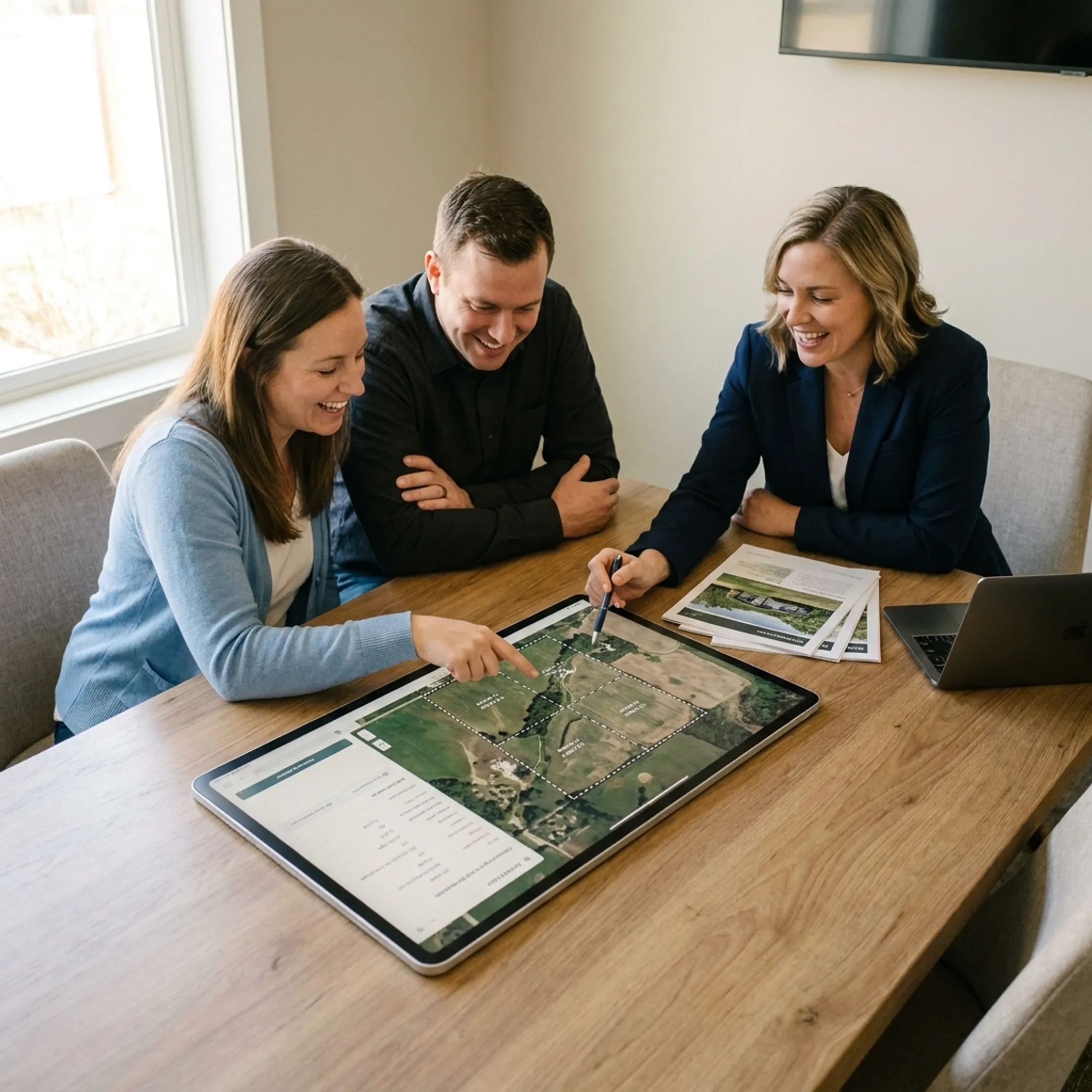 Land buyers reviewing acreage listings
