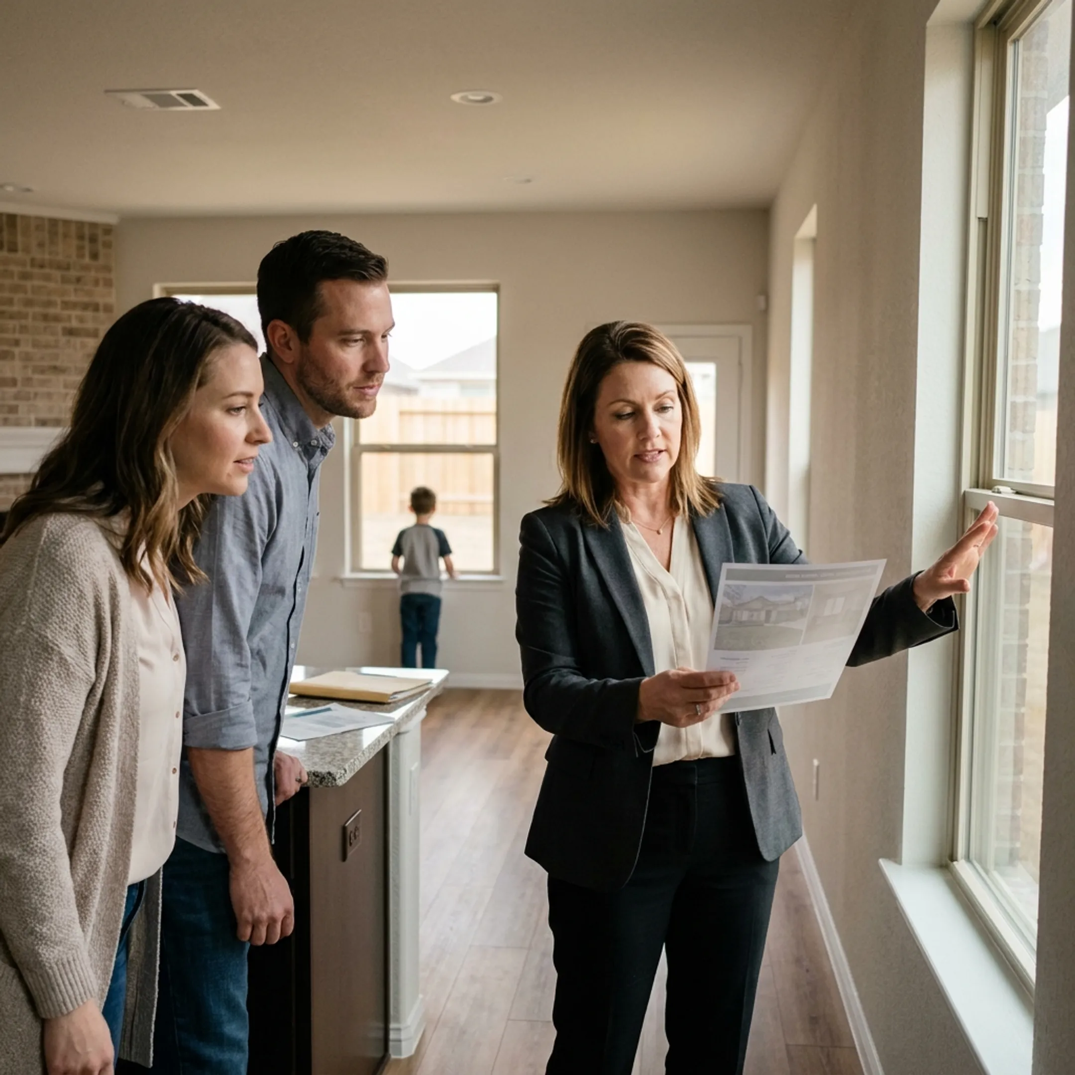 Relocating family viewing a home
