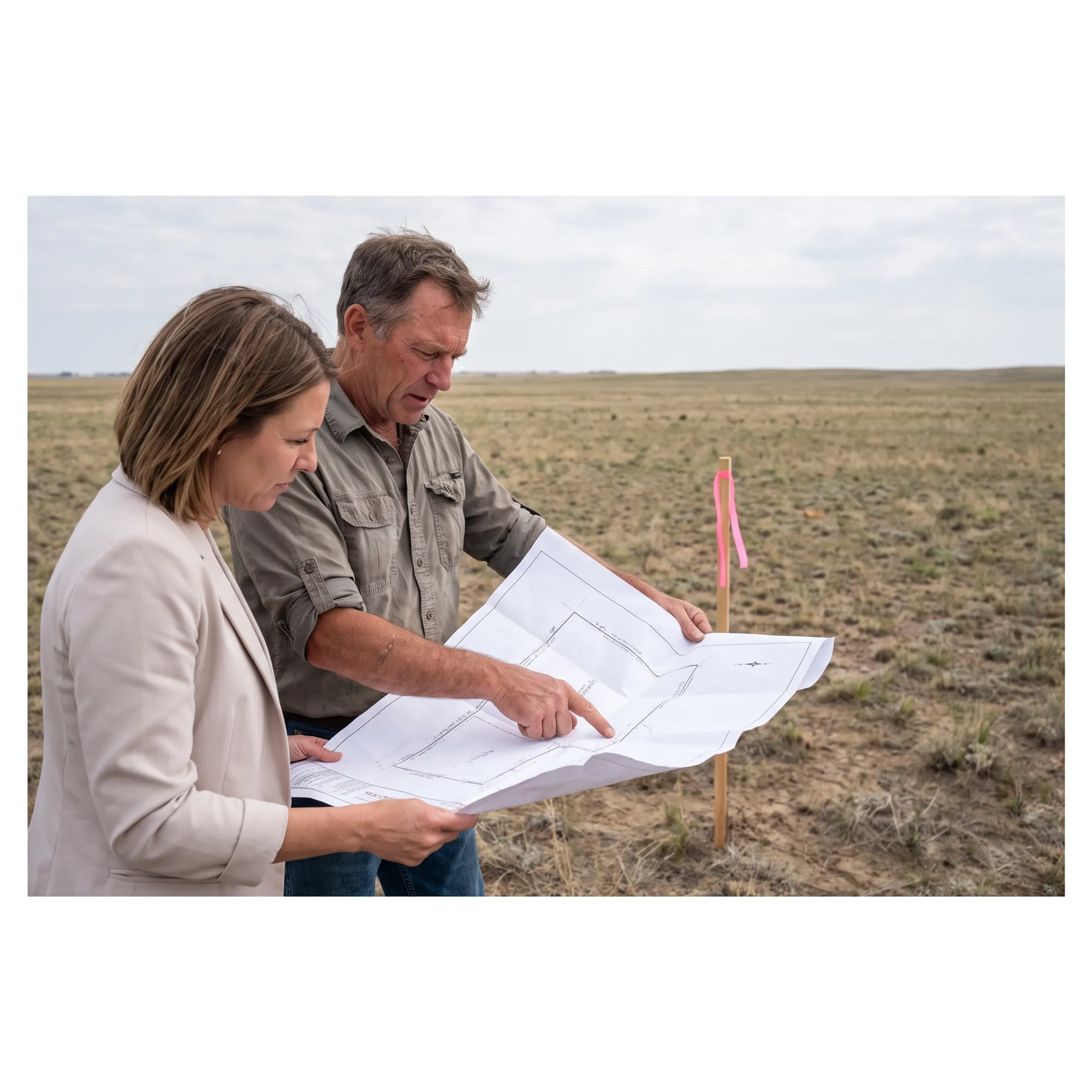 Land buyers reviewing acreage