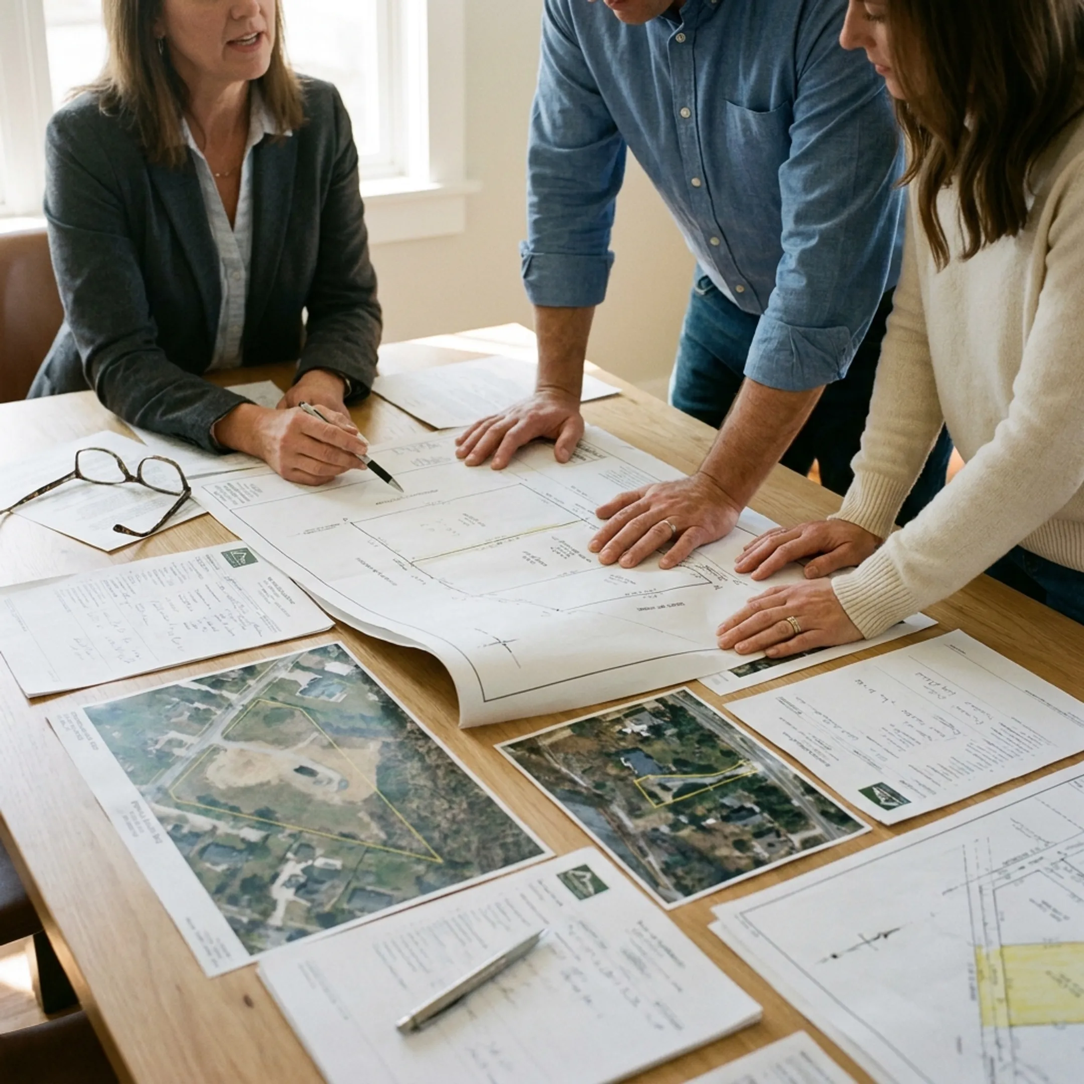 Land buyers reviewing acreage listings