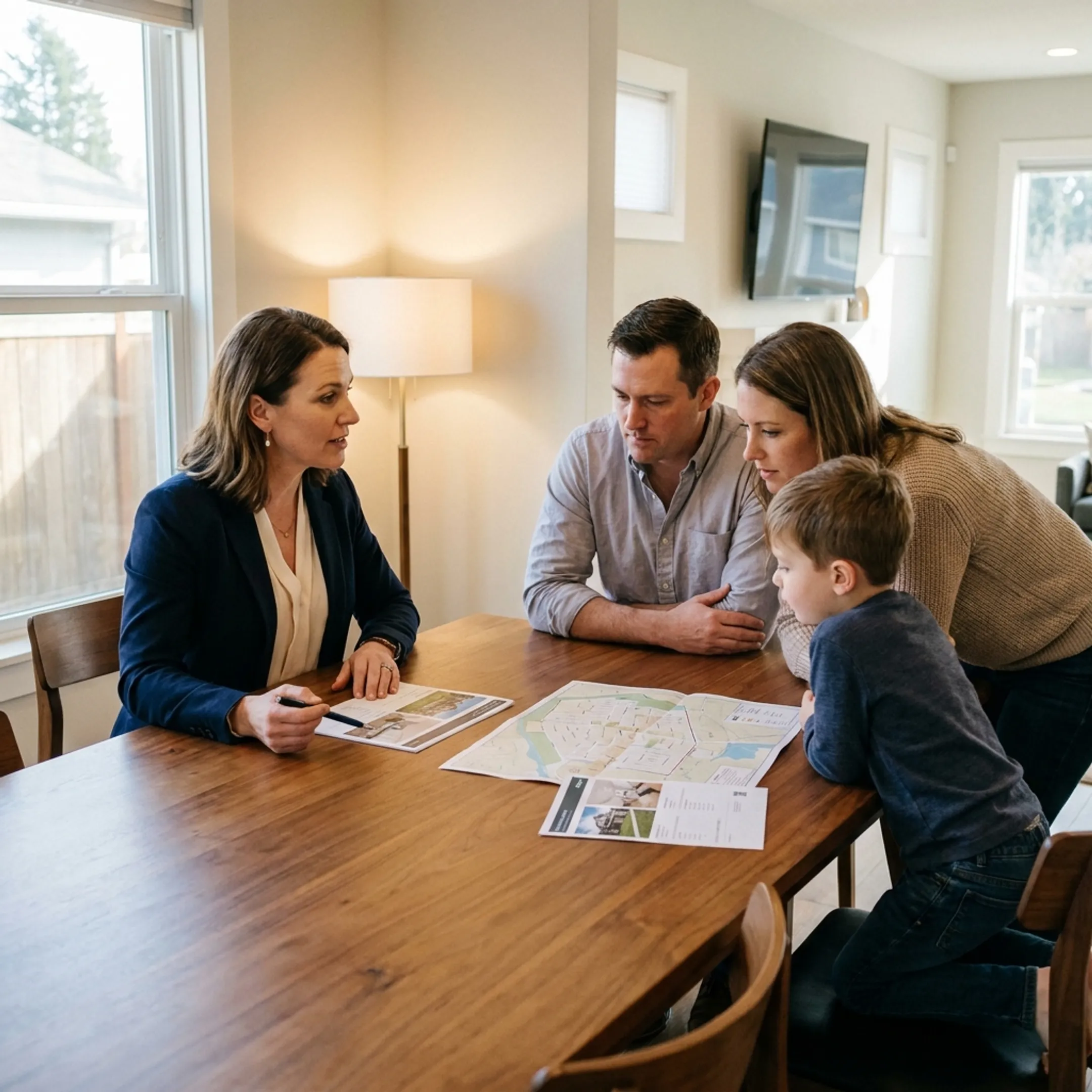 Family researching residential relocation options
