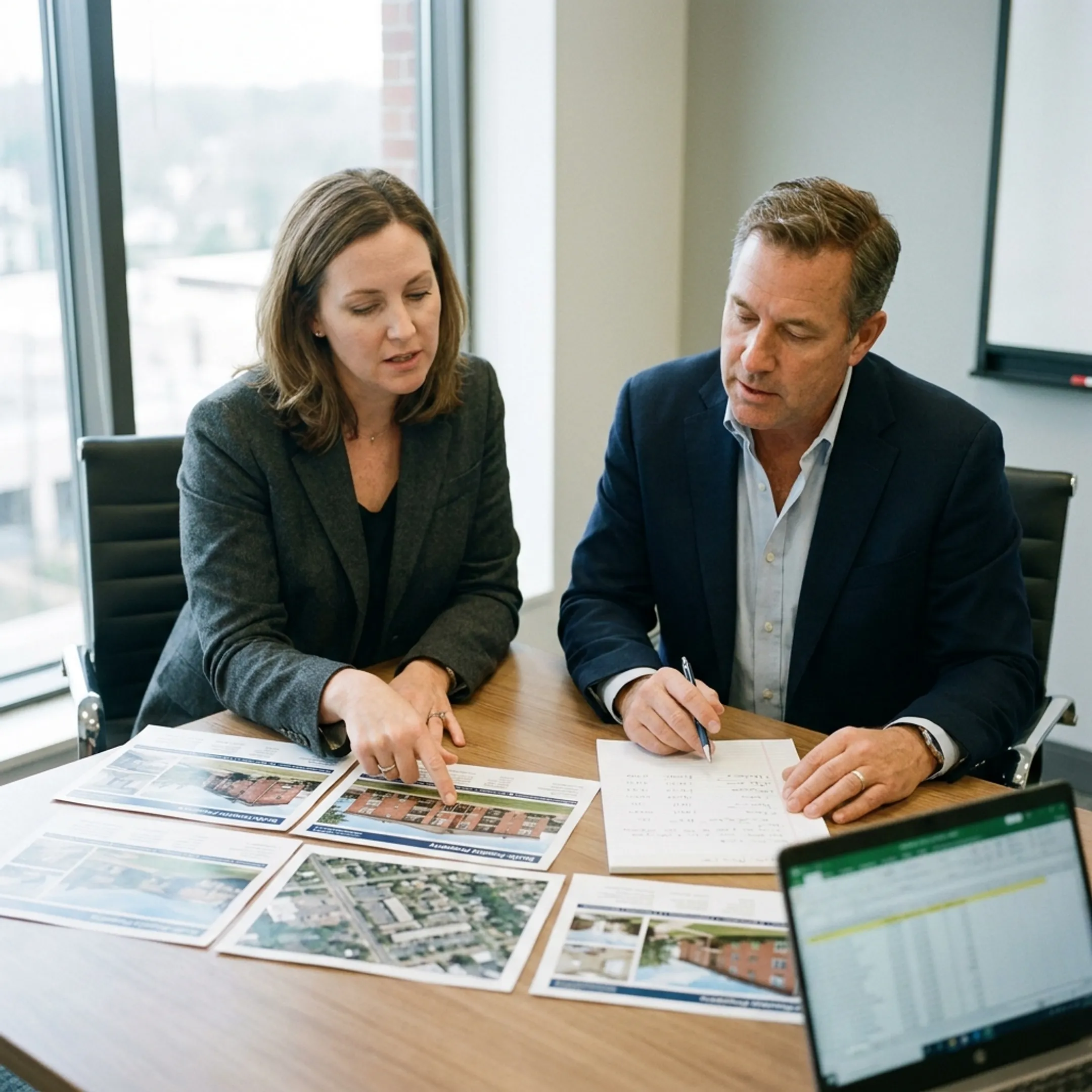 Real estate investors evaluating properties