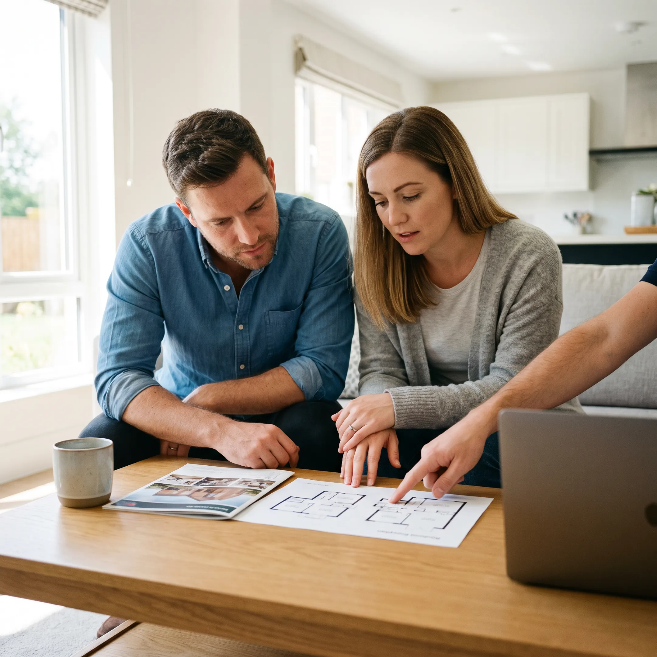 Residential home buyers reviewing property listings