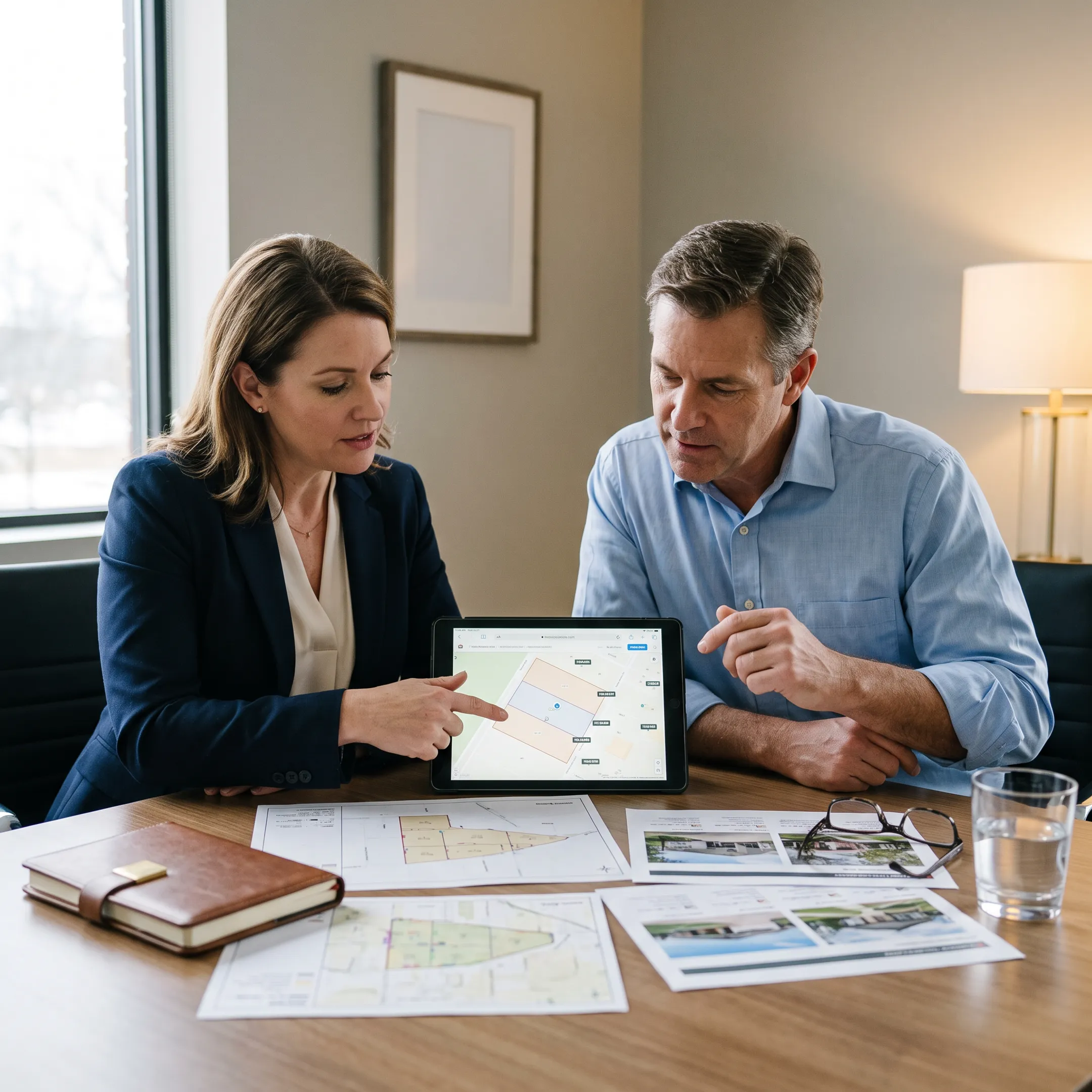 Real estate investors evaluating land listings